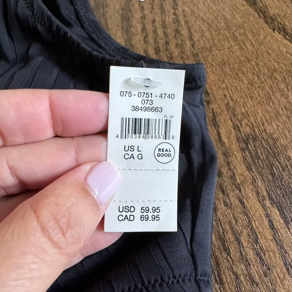 Aerie Womens Black Ribbed Cut Out Ring One Piece Monokini Swim Suit Size Large